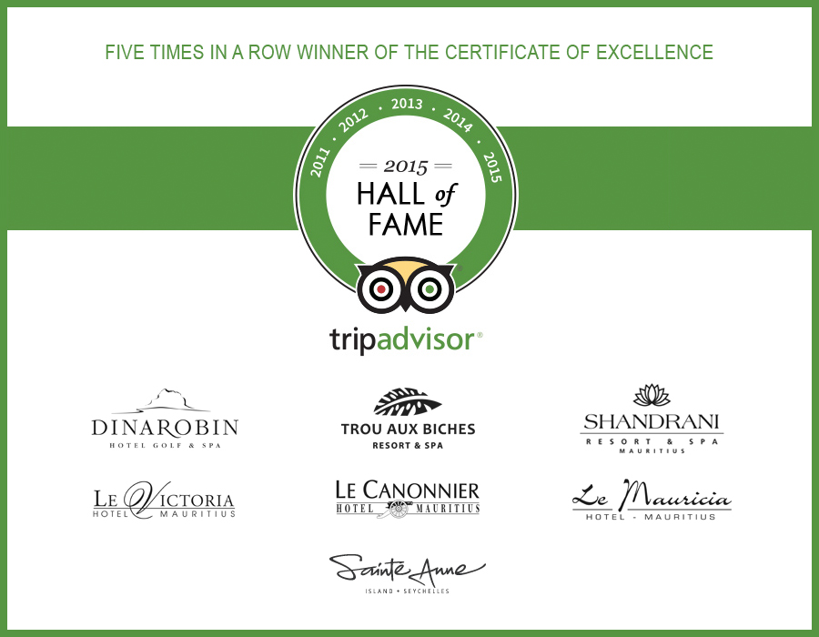 Beachcomber Hotels - Certificate Excellente - Tripadvisor 2015 Hall of Fame Award